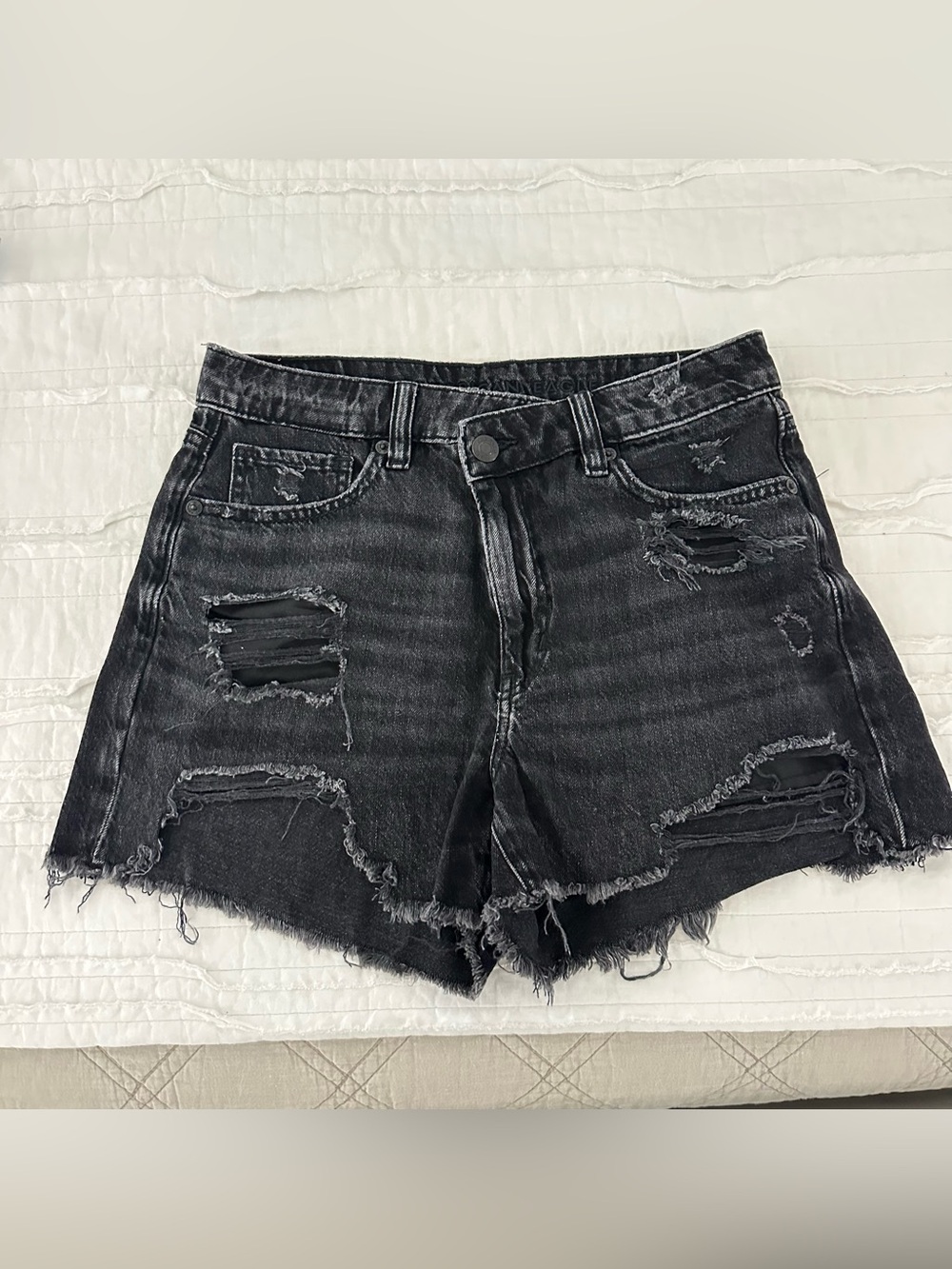American Eagle Outfitters Black Distressed Denim Cutoff Shorts